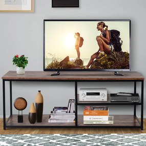 Mobilier TV Modern HOMCOM in Stil Industrial cu 3 Etajere, Lemn și Metal, Maro si Negru, 120x40x45 | Aosom Romania