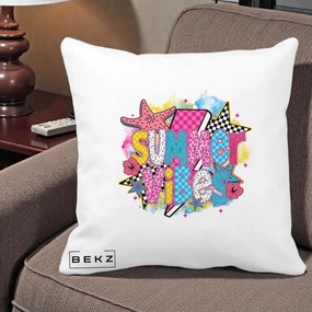 Perna Decorativa Summer Vibes Colorata, 40x40 cm, Alba Mata, Husa Detasabila, Perna Inclusa, BEKZ®