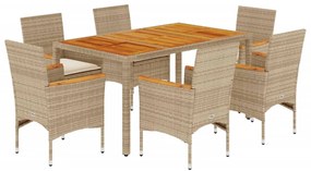 3278642 vidaXL Set mobilier grădină cu perne 7 piese bej poliratan/lemn acacia