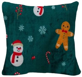 Fata de perna din microplus SNOWMAN AND GINGERBREAD 45x45 cm, verde