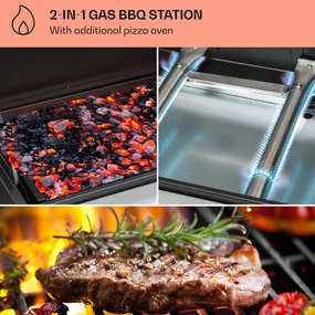 Kingsville, grătar combinat pe gaz și cărbuni, 8,1 kW, 2+1 arzătoare, înălțime reglabilă
