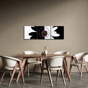Tablou - Floare, alb- negru (cu ceas) (90x30 cm)