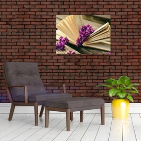 Tablou cu carte și floare violetă (70x50 cm)