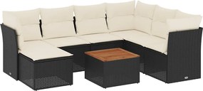 vidaXL Set mobilier de grădină cu perne, 8 piese, negru, poliratan