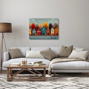Tablou pe sticlă - Oraș de toamnă pictat (70x50 cm)
