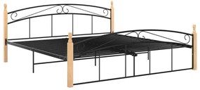 324930 vidaXL Cadru de pat, negru, 180x200 cm, metal și lemn masiv de stejar