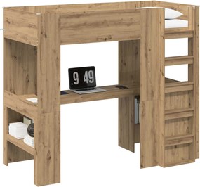vidaXL Cadru de pat supraetajat cu birou Stejar Artizanal 90 x 190 cm