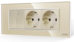 Intrerupator Dublu + 2 Prize cu Rama din Sticla LUXION, Standard Italian, 6M
