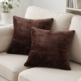 decoDoma Set de 2 fețe pernuțe din micropluș de culoarea ciocolatei 40 x 40 cm
