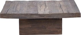 Măsuță de cafea pătrată din lemn de stejar, natur, cu bază centrală masivă, aspect rustic, finisaj mat, 30 x 90 x 90 cm, „Country”