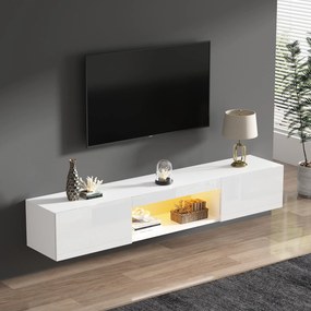 Suport TV mobil, suport TV de perete, cu iluminare LED și control prin aplicație Bluetooth, 160×31×22 cm, Alb