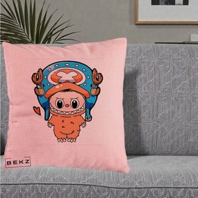 Perna Personalizata Labubu x Tony Tony Chopper, 40x40 cm, Roz, Husa Detasabila, Perna Inclusa, BEKZ®