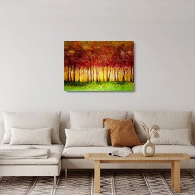 Tablou pe sticlă - Pictura pădurii cu frunziș (70x50 cm)