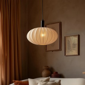 Lampă suspendată Japandi neagră cu abajur maro din material textil - Bida