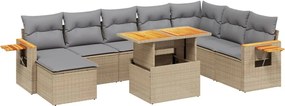 vidaXL Set canapele de grădină, 9 piese, cu perne, bej, poliratan