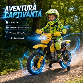 Moto Cross Electric pentru Copii HOMCOM cu Role, Galben | Aosom Romania