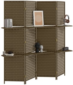 HOMCOM Paravan interior separator de încăpere 4 panouri 2 rafturi lemn de pin țesut cu fibre de hârtie 181 x 180 cm maro | Aosom Romania