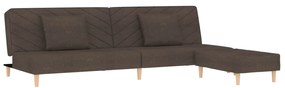 Canapea extensibila 2 locuri, 2 perne si taburet, maro, textil Maro, Cu scaunel pentru picioare