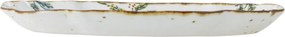 Platou de servire din ceramică artizanală albă cu motive florale roz pictate manual și margine aurie, 31×21×3 cm, "Savina"