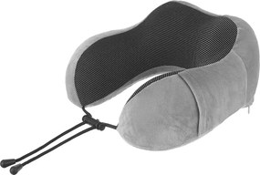Set perna de calatorie cervicala 3D memory foam, masca de somn si dopuri antizgomot, Gri/Negru