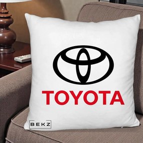 Perna Personalizata cu emblema Toyota, 40x40 cm, Alb Pufos, Husa Detasabila, Perna Inclusa, BEKZ®