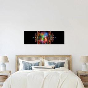 Tablou - Bustul lui Buddha în culori neon (cu ceas) (90x30 cm)
