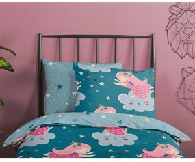 Lenjerie de pat pentru copii petrol din bumbac pentru pătuț 120x150 cm Princesse – Good Morning