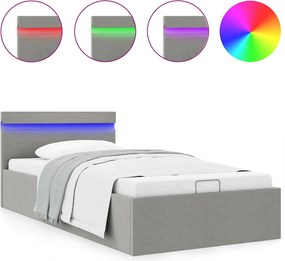 vidaXL Cadru pat hidraulic ladă&LED gri deschis 100x200 cm textil