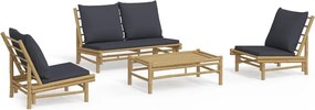 vidaXL Set mobilier de grădină cu perne gri închis, 4 piese, bambus