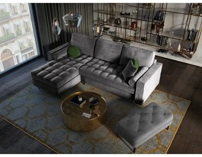 Colțar extensibil din catifea cu șezlong stânga Milo Casa Santo, gri închis