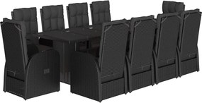 vidaXL Set mobilier de exterior cu perne, 11 piese, negru, poliratan