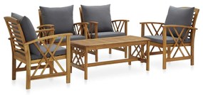 3057994 vidaXL Set mobilier de grădină cu perne, 5 piese, lemn masiv de acacia