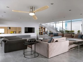 Lustra LED cu Ventilator si telecomanda Siroco D-132cm nichel/lemn