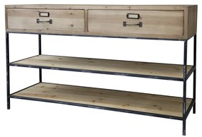 Consola din lemn, cu 2 rafturi si 2 sertare, aspect rustic