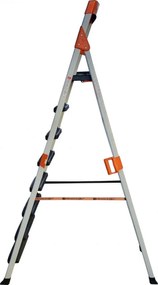 Scara dubla pliabila din aluminiu emailat HouseXL® Harbinger, Plianta, Maxim 155 kg, Trepte si platforma acoperite cu plastic anti-aderent, Picioare