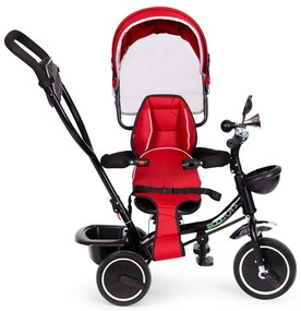Triciclu triciclu scaun pivotant cu copertină roșu