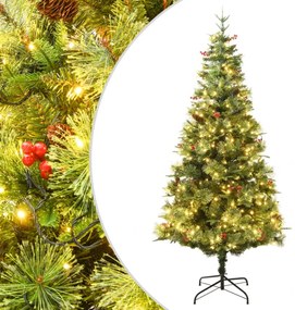 Brad de Crăciun pre-iluminat conuri de pin verde 195 cm PVC&PE