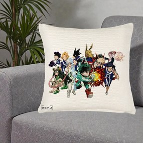 Perna Personalizata My Hero Academia Clasa 1-A Complet, 40x40 cm, Crem Reliefat, Husa Detasabila, Perna Inclusa, BEKZ®