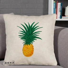 Perna Decorativa Ananas Tropical, 40x40 cm, Bej Canapea, Husa Detasabila, Perna Inclusa, BEKZ®