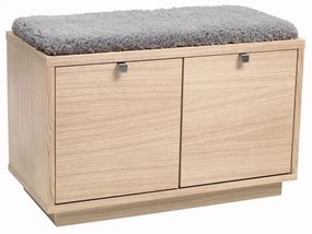 Pantofar gri/în culoare naturală cu bancă cu aspect de lemn de stejar Confetti – Rowico