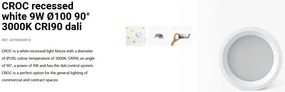 Spot LED incastrabil CROC IP44 recessed white 9W 10cm 90 grade 3000K CRI90 dali
