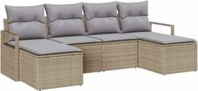 vidaXL Set de canapea cu pernă 6 pcs Beige și gri deschis poliratan