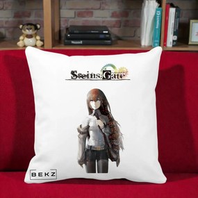 Perna Personalizata Steins Gate Kurisu Makise Anime, 40x40 cm, Alba Mata, Husa Detasabila, Perna Inclusa, BEKZ®