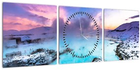 Tablou - Laguna albastră din Islanda (cu ceas) (90x30 cm)