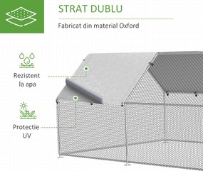 PawHut Țarc Găini Metal Ușă Acoperiș Parțial Spațiu Generos 280x570x195cm Argintiu | Aosom Romania