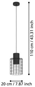 Lustră pe cablu MILLIGAN 1xE27/40W/230V d. 20 cm neagră Eglo 43625