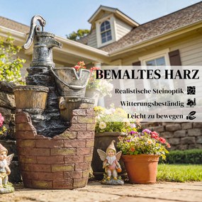 Outsunny Fântână 4 niveluri rustică, fântână de grădină cu iluminare LED, ghiveci pentru plante, pompă, reglabilă 34 x 31 x 76 cm | Aosom Romania