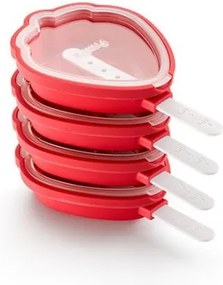Set 4 forme din silicon pentru înghețată în formă de căpșune Lékué, roșu