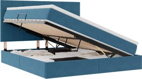 vidaXL Pat cu saltea și LED Albastru închis 160 x 200 cm Catifea