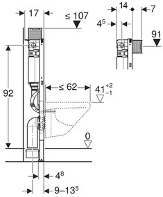 Rama de montaj, Geberit, Duofix, pentru vas WC suspendat, 98 cm, cu rezervor incastrat Omega 12 cm